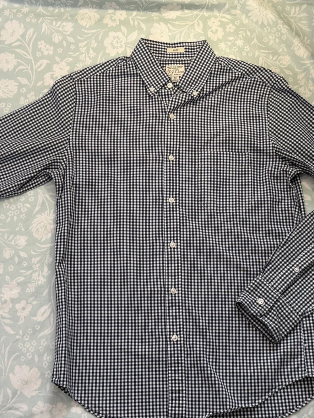 J. Crew Navy and White Gingham Button-Down Shirt